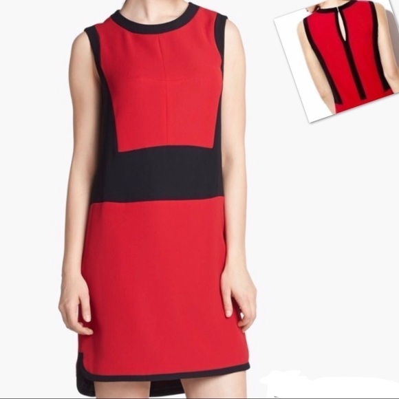 Vince Camuto Red Color Block Keyhole Back Dress - Picture 1 of 8